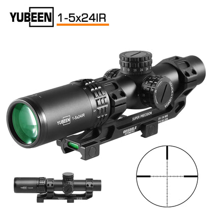 YUBEEN 1-5x24 IR Optical Rifle Scope Red & Green Compact Tactical Rifle Scope